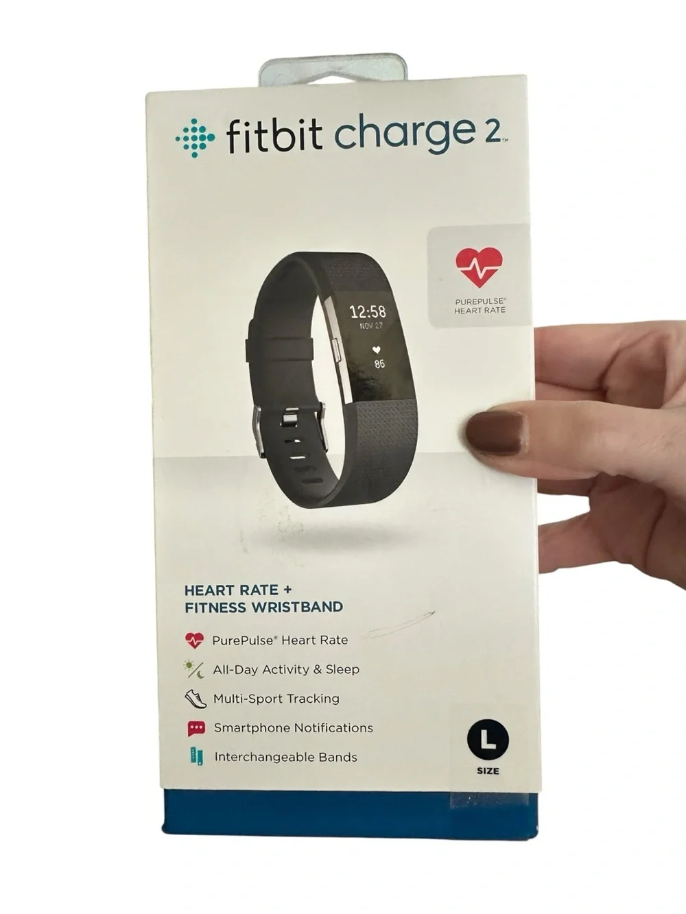 Fitbit Charge 2 Heart Rate Fitness Tracker Black Large L NEW Factory Sealed